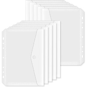 Binder Pocket Organizer, 10PCS Binder Folders Side Loading Mini Pocket Dividers with Pockets Letter Size Transparent for School Supplies Cash Budgeting