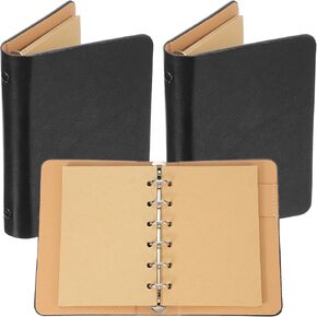 Patikil 6 Ring Binder Cover ، 2 Pack A7 Kraft Leather Notebook Binder Mini Leaflable Leaf Leaf Planner With 50 Sheets Paper ، Brown