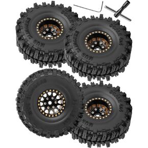 1.0 عجلات Beadlock RC لـ 1/18 1/24 TRX4M SCX24 RC Crawler ، Full Brass 1.0 '' RC Truck Tires RC Wheels 4pcs Black