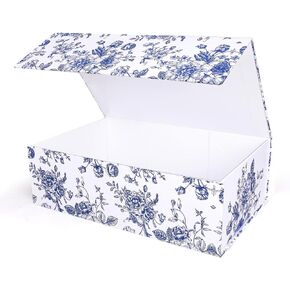 Whaline 3pcs صندوق هدايا الأزرق فلورا مع إغلاق مغناطيسي طباعة صندوق التغليف الحاضر لحفل الزفاف دش الحفل عيد ميلاد لصالح اللوازم التغليف الهدية