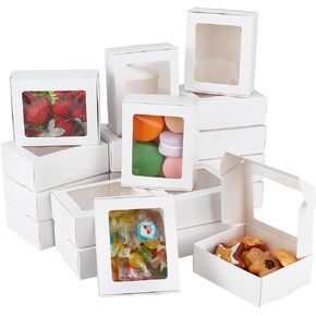Benecreat 24 Pack White Kraft Paper Boxes مع نافذة واضحة ، 3.1x3.9x1.3 بوصة مربع التغليف الحالي للاحتفالات بالذكرى السنوية ، أعياد الميلاد ، حفلات الزفاف ، التخرج