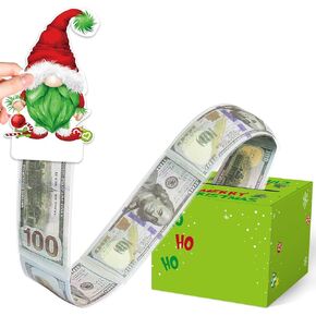 GYGOT Christmas Money Box for Cash Gift Pull,DlY Holiday Surprise Money Gift Boxes with 100Pcs Transparent Bags,Christmas Money Holder Pull Box for Kids Adults (Green)