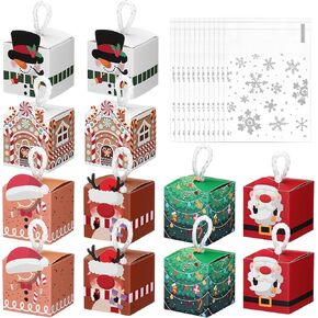 نالر 12pcs صناديق هدايا عيد الميلاد Goody ، صناديق ملفات تعريف الارتباط عيد الميلاد تعامل مع مربعات ملفات تعريف الارتباط من الورق المقوى مع صناديق الحلوى مع 50 حقيبة معالجة ندفة الثلج لحفلات عيد الميلاد ، ولوازم الحفلة المدرسية.
