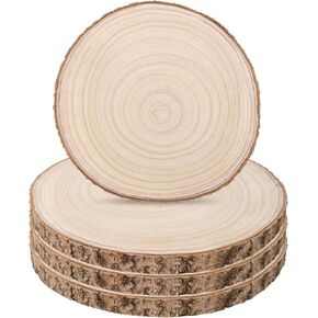Unfinished Wood Slices 4 Pcs 10-12 inch Large Wooden Rounds Circles Natural Wood Disc Coaster Pieces Christmas Ornaments with Bark for Centerpieces DIY Painting Crafts Rustic Wedding