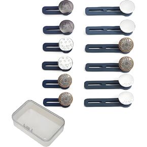 تمديدات زر جودة الجودة 12 PCS للجينز - من السهل استخدام سراويل الخصر المخصصة لزر المركز الإضافي - يضيف مساحة إضافية من 1 إلى 1.8 بوصة للراحة ، مع مربع