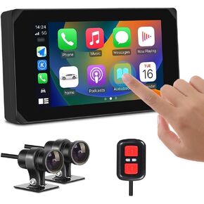 VSysto Carplay دراجة نارية DASH CAM 5.0 '' HD HD Touchscreen مع كاميرات مزدوجة Sony 307 مقاومة للماء ، Control Control TPMS Mode Mode WiFi Support