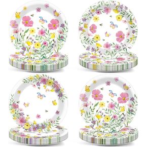 OBUSATT 100Pcs Summer Beach Party Plates Hawaiian 9 Inch Dinner Dessert Paper Plates Disposable Umbrella Flip Flops Tableware Cake for Summer Pool Tropical Birthday Party Decorations Supplies Favor