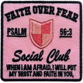Faith Over Fear Social Club Patch, 3 Inches Sew On Iron On Patches Psalm 56:3 Embroidery Patches for Clothes Backpacks Hats Jeans Bags, Embroidered Patches, Religious DIY Patch for Christians