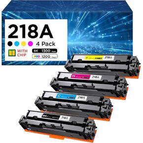 218A (مع رقاقة) بديل خرطوشة الحبر عالية العائد لـ HP 218A W2180A 218X W2180X يعمل مع HP Color Laserjet Pro 3201DW MFP 3301FDW 3301SDW Printer (4 Pack ، Black ، Cyan ، Yellow ، Magenta)