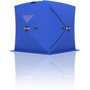 Portable Ice Fishing Shelter - Spacious 3 to 4-Person Pop-Up Ice Fishing Tent - Durable and Weather Resistant Winter Fishing Shelter - Lightweight and Easy to Set Up - Red/Blue