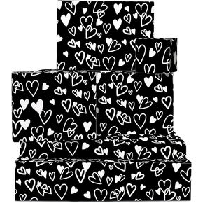 Central 23 Black Wrapp Paper - لذكرى عيد ميلاد عيد الحب - 6 أوراق التفاف الهدايا - ورقة التفاف القلب - للرجال النساء له - قابلة لإعادة التدوير