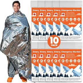 50 Pack Emergency Thermal Blanket Survival, Mylar Blankets for Outdoor, Space Blanket, Silver Foil Blanket, Survival Kit Camping Blanket, Body Warmer Blanket, First Aid, Hiking 84" x 52"