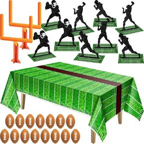 Sumind 22 Pcs Football Party Centerpieces: 2 Goal Posts, 9 Player Silhouettes, 10 Stress Balls, 1 Green Tablecloth for Football Game Day Decoration