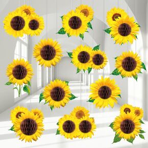 12PCS Sunflower Classroom Decor Spring Summer Sunflower Centerpieces for Tables Birthday Baby Shower Decorations Sun Flower Honeycomb Balls Hanging Ceiling Garland for Bridal Shower Wedding Supply