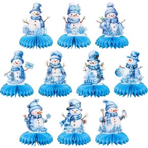 Whaline 10pcs Winter Honeycomb Centerpces Blue Watercolor Snowman Decord Decor