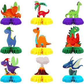 9Pcs Dinosaur Honeycomb Centerpieces, Dino Party Table Decoration, Birthday Theme Decor for Kids Baby Shower