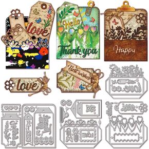 GLOBLELAND Floral Pocket Label Cutting Dies Bookmarks Die Cuts Flowers and Plants Label Cutting Dies for DIY Scrapbooking Card Making Journal Embossing Paper Craft Decor