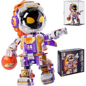 Basketball Player Building Blocks with Lights and Acrylic Display Box，785 Pieces Space Astronaut Toy Building Sets for Adults Kids Boys Age 8-12