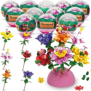 12 Pack Building Block Flower Bouquet Mini Bricks Set, Pre-Filled Easter Eggs with 157 Pcs DIY Flower Garden - Valentine's Day Florist Decoration Toys for Kids Educational Activity, Girls Party Favors