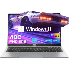الكمبيوتر المحمول AOC كمبيوتر RAM 16GB 512GB SSD ألعاب الكمبيوتر المحمولة 15.6 بوصة شاشة FHD Premium Precium (حتى 3.6 جيجا هرتز) كمبيوتر محمول Windows 11 ، الضوء والرقيقة ، القشرة المعدنية ، كاميرا الويب ، النوع C ، USB3.2