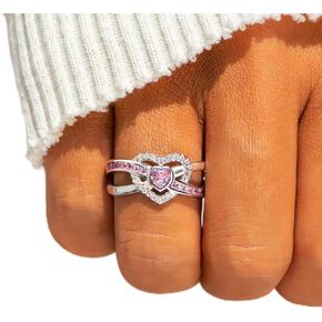 925 sterling الفضة اللامعة اللامعة ، خاتم القلب الماسي الكامل 18 كيلو بايت على شكل قلب مقطّر من الزركونيا الزركونيا CZ CZ Halo Cocktail Rings Beatherity Engagement Band Rings for Women Z.108 (US Code 7)