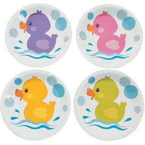 Fun Express Rubber Ducky Paper Dessert Plates - Duck Themed Tableware Paper Plates - Decoration Supplies for Baby Shower Bridal Shower Wedding - Tableware Supplies - 8 Pieces