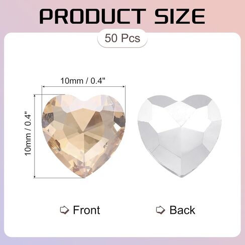 MECCANIXITY 50Pcs Heart Rhinestones, 10mm Pointed Back Heart Glass Rhinestone Gems Crystal for Jewelry Making Costume DIY Crafts, Champagne in Saudi Arabia