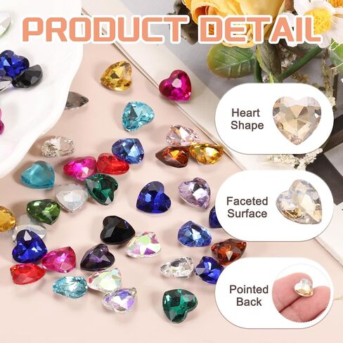 MECCANIXITY 50Pcs Heart Rhinestones, 10mm Pointed Back Heart Glass Rhinestone Gems Crystal for Jewelry Making Costume DIY Crafts, Champagne in Saudi Arabia