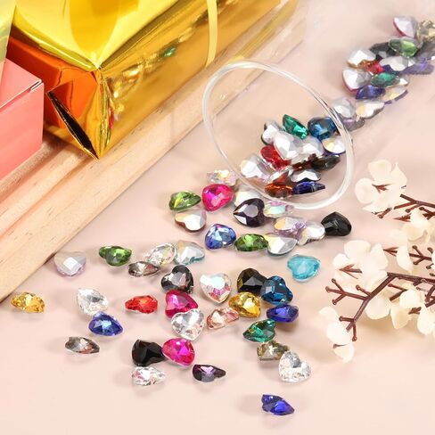 MECCANIXITY 50Pcs Heart Rhinestones, 10mm Pointed Back Heart Glass Rhinestone Gems Crystal for Jewelry Making Costume DIY Crafts, Champagne in Saudi Arabia
