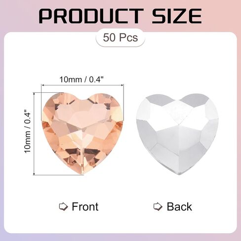 MECCANIXITY 50Pcs Heart Rhinestones, 10mm Pointed Back Heart Glass Rhinestone Gems Crystal for Jewelry Making Costume DIY Crafts, Champagne in Saudi Arabia