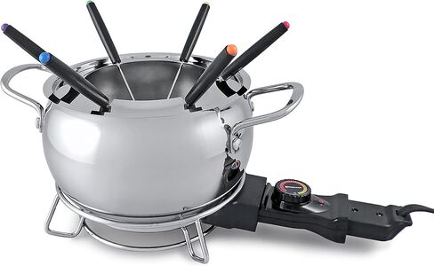 Swissmar Arolla 10 Pieces Stainless Steel Electric Fondue Set - Perfect Fondue Pot Electric Set for Cheese, Caramel, Chocolate, Oil, Broth & More - Gift Ideas for Wedding, House Warming, 2.1 Qt in Kuwait