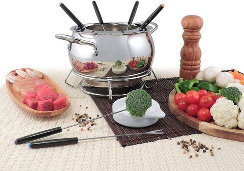 Swissmar Arolla 10 Pieces Stainless Steel Electric Fondue Set - Perfect Fondue Pot Electric Set for Cheese, Caramel, Chocolate, Oil, Broth & More - Gift Ideas for Wedding, House Warming, 2.1 Qt in Kuwait