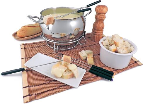 Swissmar Arolla 10 Pieces Stainless Steel Electric Fondue Set - Perfect Fondue Pot Electric Set for Cheese, Caramel, Chocolate, Oil, Broth & More - Gift Ideas for Wedding, House Warming, 2.1 Qt in Kuwait
