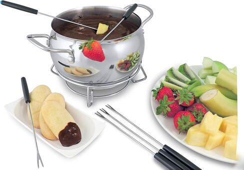 Swissmar Arolla 10 Pieces Stainless Steel Electric Fondue Set - Perfect Fondue Pot Electric Set for Cheese, Caramel, Chocolate, Oil, Broth & More - Gift Ideas for Wedding, House Warming, 2.1 Qt in Kuwait
