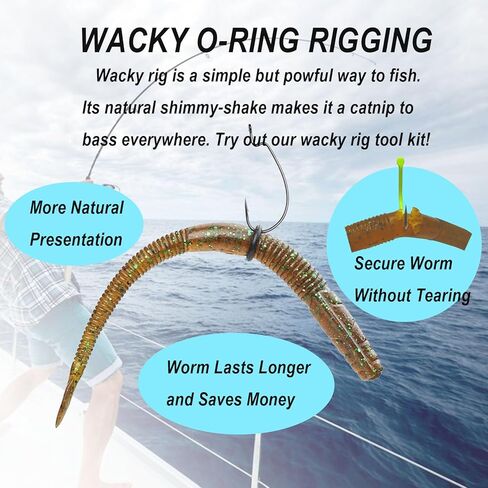 Wacky Rig Tool with Fishing O-Rings, Wacky Worm Rigging Tool Kit for Senko, Fishing Ring Rigging Tools for Clip Soft Baits Worms with Keychain Lanyard Fishing Bait Rigs in Saudi Arabia