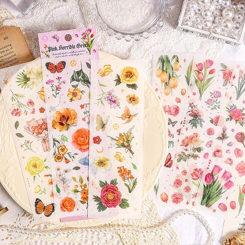 360pcs رجعية الفراشة كتيب زهرة ملصق مواد ، شارات زخرفية زهرية جميلة ، لمستلزمات سجل القصاصات Junk Journal Journal Diy Craft Daily Planner in Saudi Arabia