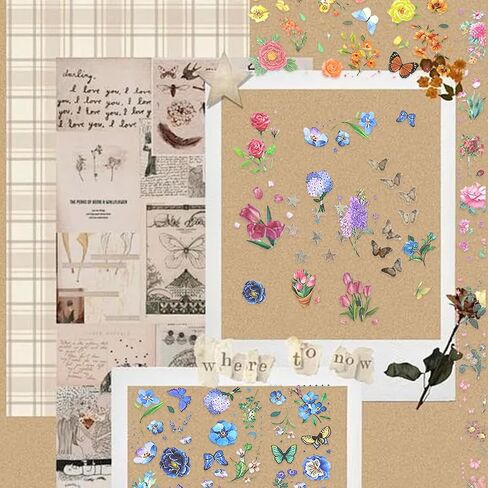 360pcs رجعية الفراشة كتيب زهرة ملصق مواد ، شارات زخرفية زهرية جميلة ، لمستلزمات سجل القصاصات Junk Journal Journal Diy Craft Daily Planner in Saudi Arabia