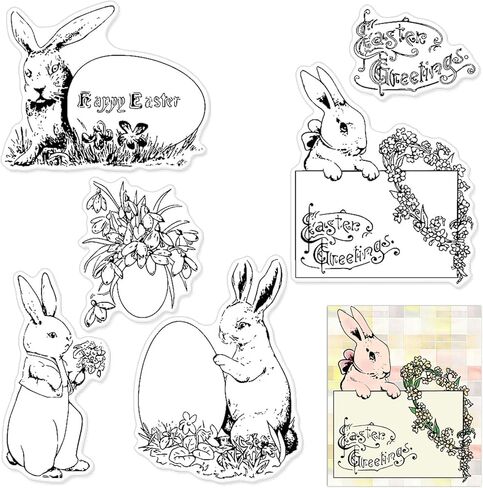 Easter Rabbit Banner Clear Stamps for Card Making Decoration and Scrapbooking Supplies,Egg Flowers Transparent Rubber Stamps for Paper Card Photo Album Crafting Supplies in Saudi Arabia
