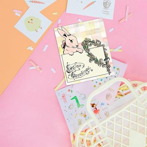 Easter Rabbit Banner Clear Stamps for Card Making Decoration and Scrapbooking Supplies,Egg Flowers Transparent Rubber Stamps for Paper Card Photo Album Crafting Supplies in Saudi Arabia