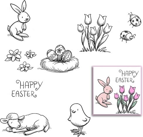 Easter Rabbit Banner Clear Stamps for Card Making Decoration and Scrapbooking Supplies,Egg Flowers Transparent Rubber Stamps for Paper Card Photo Album Crafting Supplies in Saudi Arabia