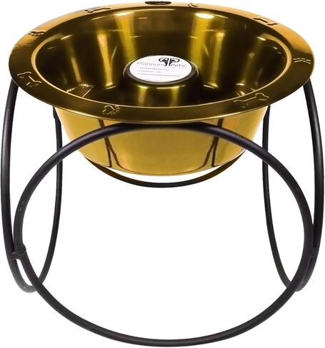 Platinum Pets Slow Eating Single Olympic Diner Feeder with Stainless Steel Dog Bowl, Silver Vein, Large in Saudi Arabia
