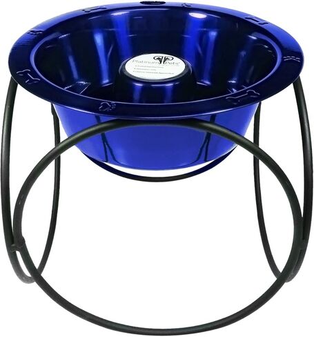 Platinum Pets Slow Eating Single Olympic Diner Feeder with Stainless Steel Dog Bowl, Silver Vein, Large in Saudi Arabia