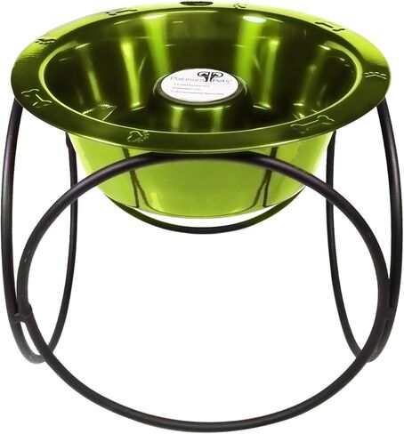 Platinum Pets Slow Eating Single Olympic Diner Feeder with Stainless Steel Dog Bowl, Silver Vein, Large in Saudi Arabia