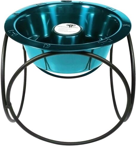 Platinum Pets Slow Eating Single Olympic Diner Feeder with Stainless Steel Dog Bowl, Silver Vein, Large in Saudi Arabia