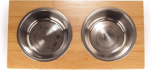 BambooMN Elevated Dog Bowl Feeder - 100% Bamboo Stand, 4 Metal Bowls for Food and Water - Medium in Kuwait