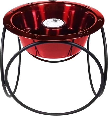 Platinum Pets Slow Eating Single Olympic Diner Feeder with Stainless Steel Dog Bowl, Silver Vein, Large in Saudi Arabia