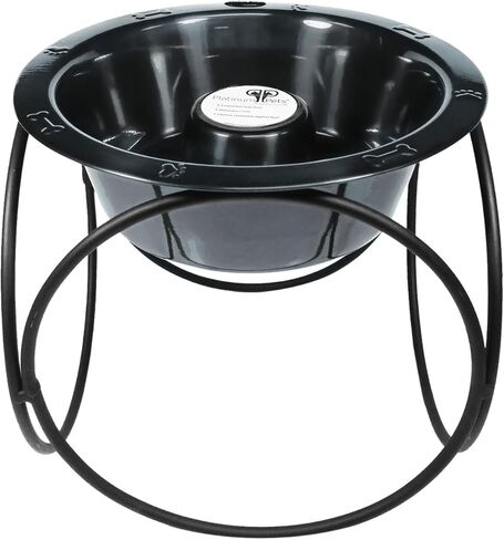 Platinum Pets Slow Eating Single Olympic Diner Feeder with Stainless Steel Dog Bowl, Silver Vein, Large in Saudi Arabia
