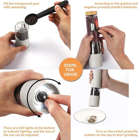 Electric Salt and Pepper Grinder,Automatic Salt and Pepper Grinder Pepper Grinder Set with Charging Base and White LED Light,Adjustable Coarseness,USB Rechargeable,Black in Saudi Arabia