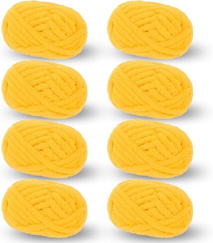 Duck Yellow Chunky & Bulky Yarn for Hand Knitting/Crocheting, Chunky Knit Chenille, Extra Chunky Thick Jumbo Bulk - Chunky Blanket Yarn, 8 Pack (27 yds, 8 oz Each Skein) in Saudi Arabia