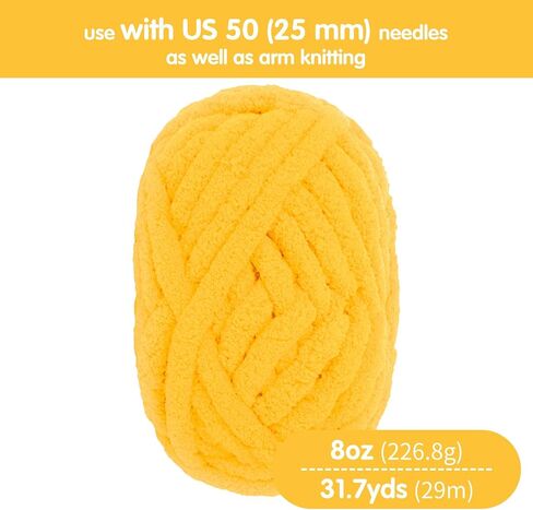 Duck Yellow Chunky & Bulky Yarn for Hand Knitting/Crocheting, Chunky Knit Chenille, Extra Chunky Thick Jumbo Bulk - Chunky Blanket Yarn, 8 Pack (27 yds, 8 oz Each Skein) in Saudi Arabia